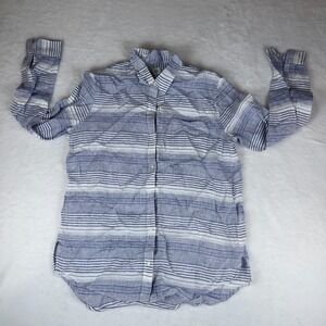 Gap Boyfriend Shirt Mens Medium‎ White Blue Striped Long Sleeve Pocket Button Up